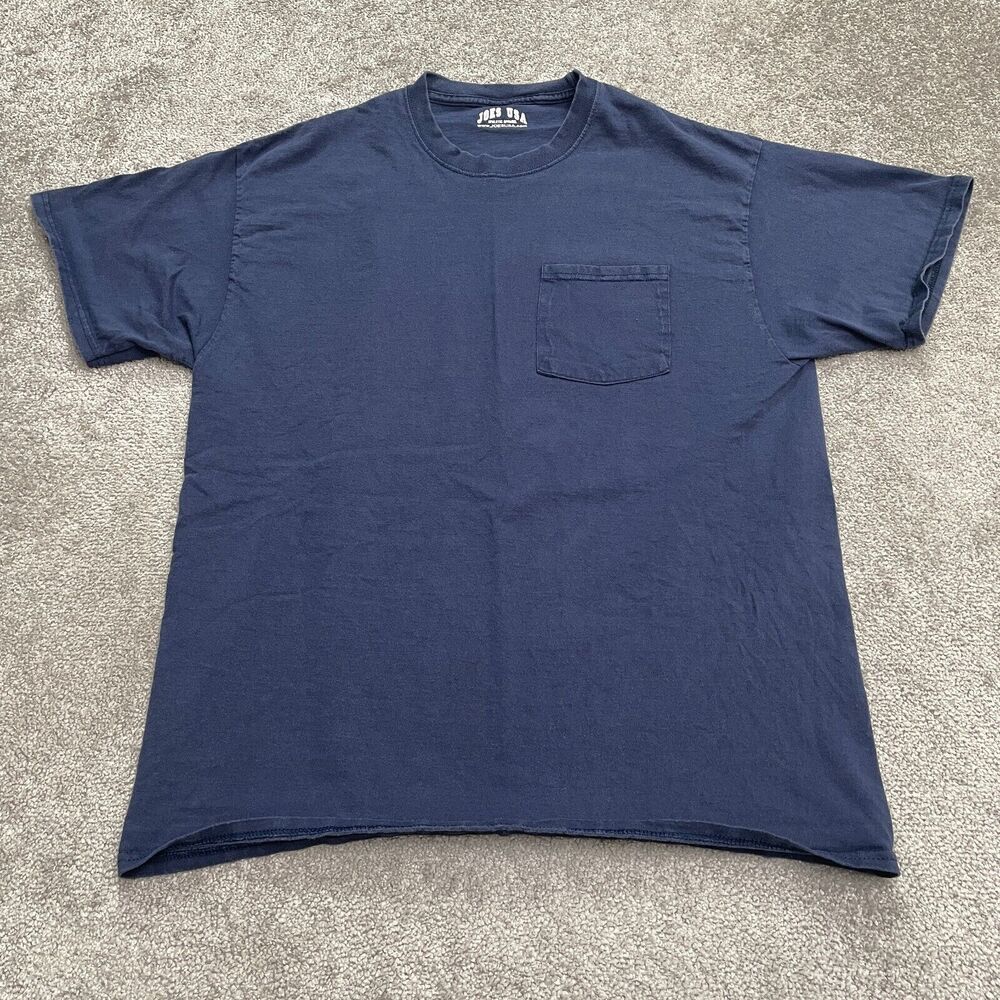 Joe's USA Basic Essential T-Shirt Mens Large Blue Crew Short Sleeve Pocket Tee